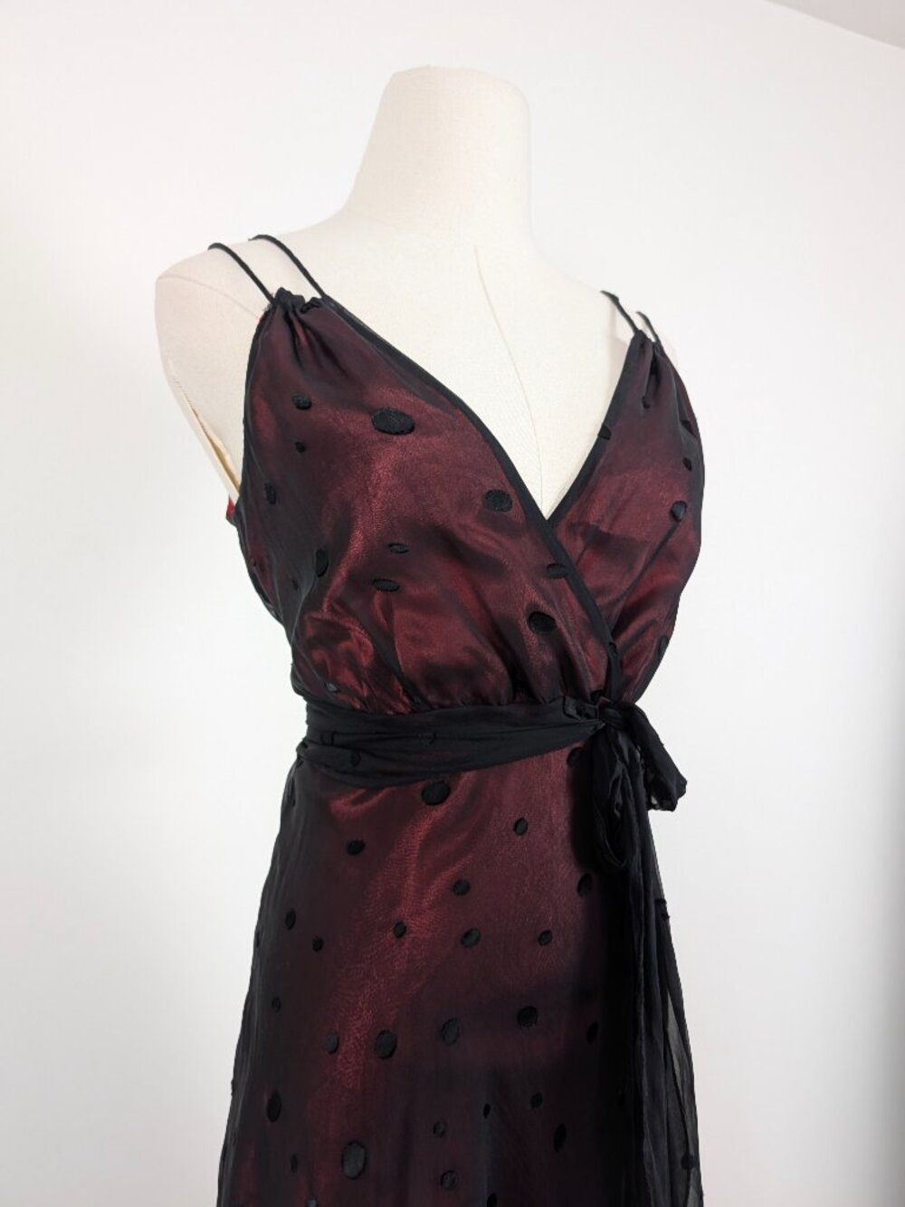 Jonathan Martin Silk A-Line Midi Dress Size 10 Black Red Polka Dots Y2K - Picture 8 of 15